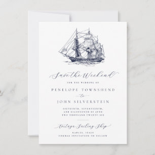 Elegante nautische schip illustratie weekend bruil save the date