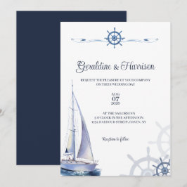 Elegante nautische zeilbruiloft kaart