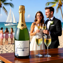 Elegante nautische zeilbruiloft sparkling wijnetiket