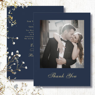Elegante Navy Achtergrond Gouden Schrift Bedankt  Kaart