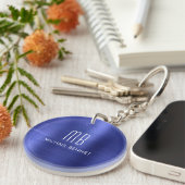 Elegante Navy Blau Monogram Sleutelhanger (Voorkant Rechts)