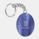 Elegante Navy Blau Monogram Sleutelhanger (Voorkant Links)