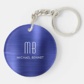 Elegante Navy Blau Monogram Sleutelhanger (Achterkant)