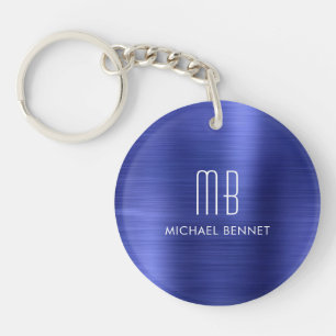 Elegante Navy Blau Monogram Sleutelhanger