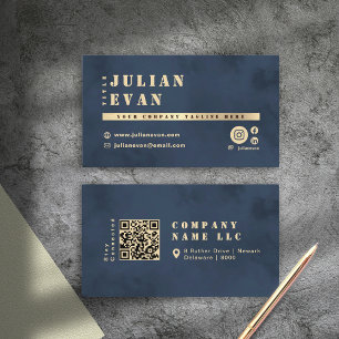 Elegante Navy blauw & goud Shiny Bold Typografie Visitekaartje