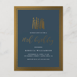 Elegante Navy Blauw & Gouden Kaarsen 70e Verjaarda Uitnodiging Briefkaart