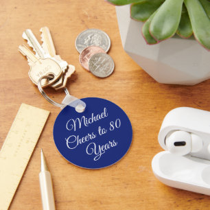 Elegante Navy Blauwe 80e Verjaardag Sleutelhanger