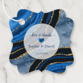 Elegante Navy Blauwe Agate Gouden Marmeren Bruilof Bedankjes Labels (Voorkant)