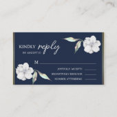 Elegante Navy Blauwe Bloem Bruiloft RSVP  Informatiekaartje (Voorkant)