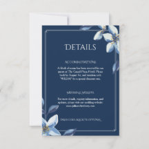 Elegante Navy Blauwe Bloemige Trouwdetails Kaart