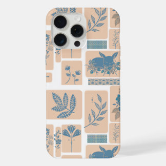 Elegante Navy Blauwe Botanische Konijn Patroon Tel iPhone 15 Pro Max Hoesje