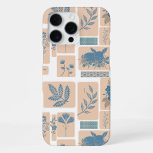 Elegante Navy Blauwe Botanische Konijn Patroon Tel iPhone 16 Pro Max Hoesje