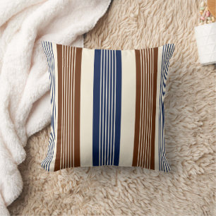 Elegante Navy Blauwe Bruine Cabana Streep Kussen
