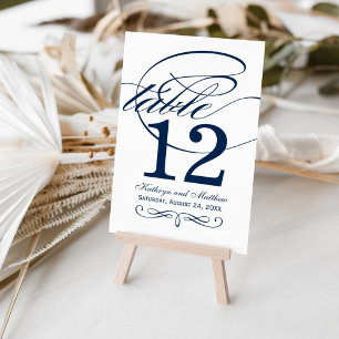 Elegante Navy Blauwe Calligrafie Bruiloft Kaart