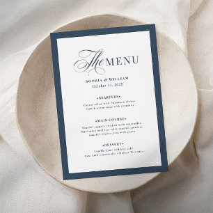 Elegante Navy Blauwe en Witte Rand Klassiek Luxe Menu
