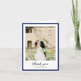 Elegante Navy Blauwe Foto Moderne Trouwdag Bedankkaart
