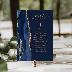 Elegante Navy Blauwe Goud Agate Huwelijk Kaart