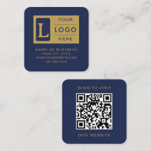 Elegante Navy Blauwe Gouden QR-code Aangepaste Log