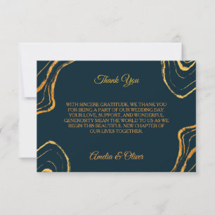 Elegante Navy Blauwe Gouden Trouw Dankkaart Kaart