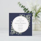 Elegante Navy Blauwe Groene Foto Vierkante Trouw Kaart (Staand voorkant)