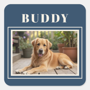 Elegante Navy Blauwe Hond Foto Vierkante Sticker