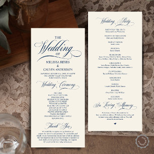 Elegante Navy Blauwe Ivoren Huwelijksceremonie Programma
