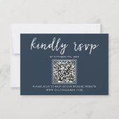 Elegante Navy Blauwe Kalligrafie QR Code Bruiloft RSVP Kaartje (Voorkant)