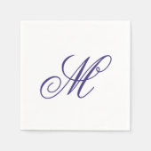 Elegante Navy Blauwe Monogram Initiaal Servet (Voorkant)
