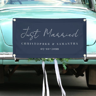 Elegante Navy Blauwe Net Getrouwd Huwelijksauto Spandoek