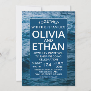 Elegante Navy Blauwe Oceaan Strand Kust Bruiloft Kaart