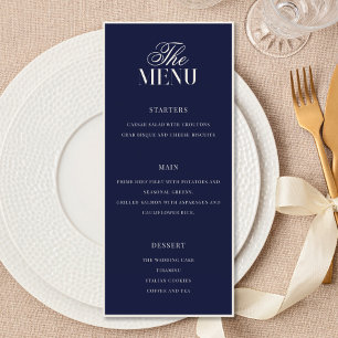 Elegante Navy Blauwe Oude Geld Huwelijk Menu