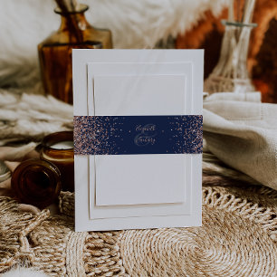 Elegante Navy Blauwe Roze Gouden Bruiloft Uitnodigingen Wikkel