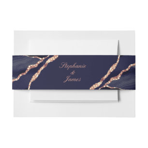 Elegante Navy Blauwe Roze Gouden Folie Agate Huwel Uitnodigingen Wikkel