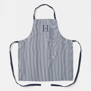 Elegante Navy Blauwe Streep Klassiek Monogram Schort