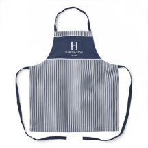 Elegante Navy Blauwe Streep Monogram Naam