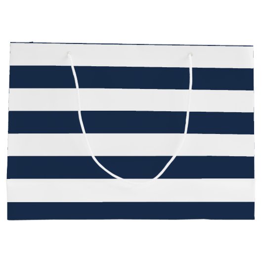 Elegante Navy Blauwe Strepen Huwelijk Custom Tas Large Cadeauzakje (Achterkant)