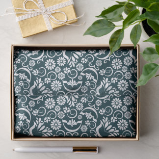 Elegante Navy Blauwe Witte Bloemrijke Vintage Krul Tissuepapier