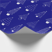 Elegante Navy Blauwe Witte Kerst Pijnboom Cadeaupapier (Hoek)