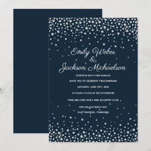Elegante Navy Blauwe Zilveren Diamant Confetti Bru Kaart