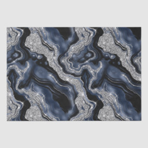 Elegante Navy Blauwe & Zilveren Glitter Agate Verj Tissuepapier