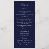 Elegante Navy Blauwe & Zilveren Script Trouwmenu Menu (Achterkant)