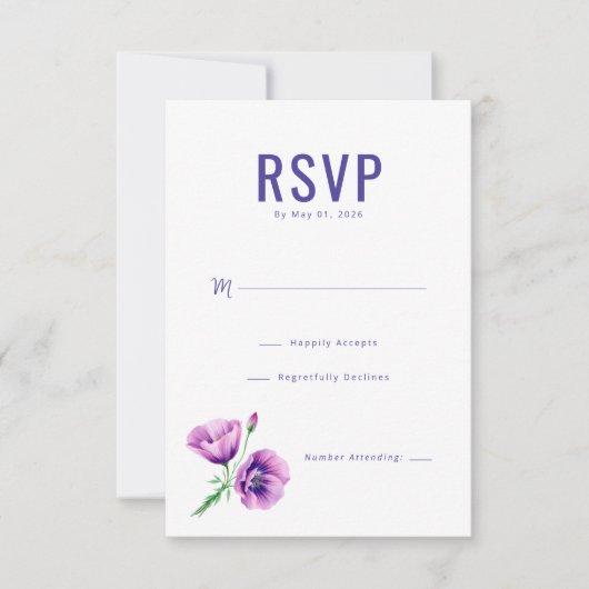 Elegante Navy Bloem RSVP Kaartje (Voorkant)