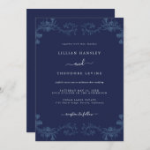 Elegante Navy  Bloemblad bruiloft Kaart (Voorkant / Achterkant)