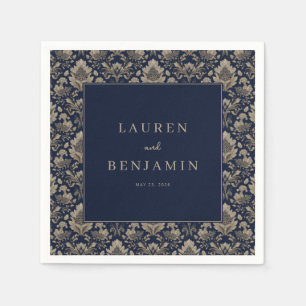 Elegante Navy Bloemendamask Servet