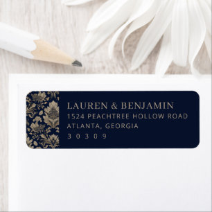 Elegante Navy Bloemenrand Etiket
