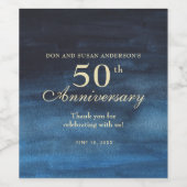 Elegante Navy Blue 50th Wedding Jubileum Wijn Etiket (Enkel label)