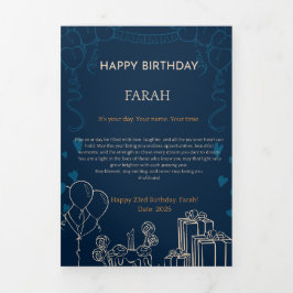 Elegante Navy Blue Birthday Kaart