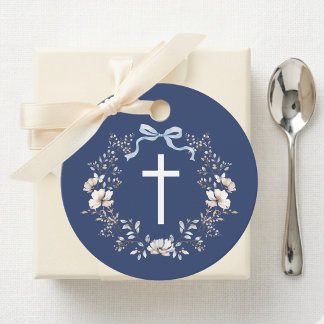 Elegante Navy Blue Bloemenkruis Favor Tags Bedankjes Labels
