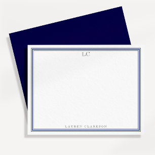 Elegante Navy Blue Border Monogram briefpapier Kaart