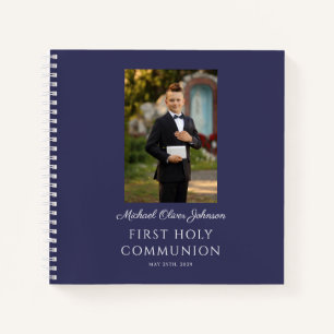 Elegante Navy Blue Boy Eerste Communie Guestbook Notitieboek